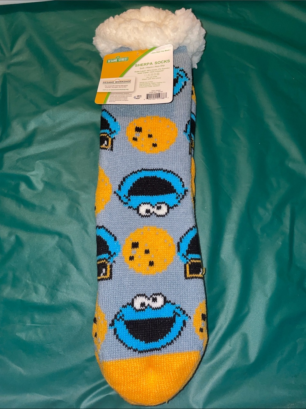 Sesame Street Cookie Monster Light blue & yellow Sherpa Socks